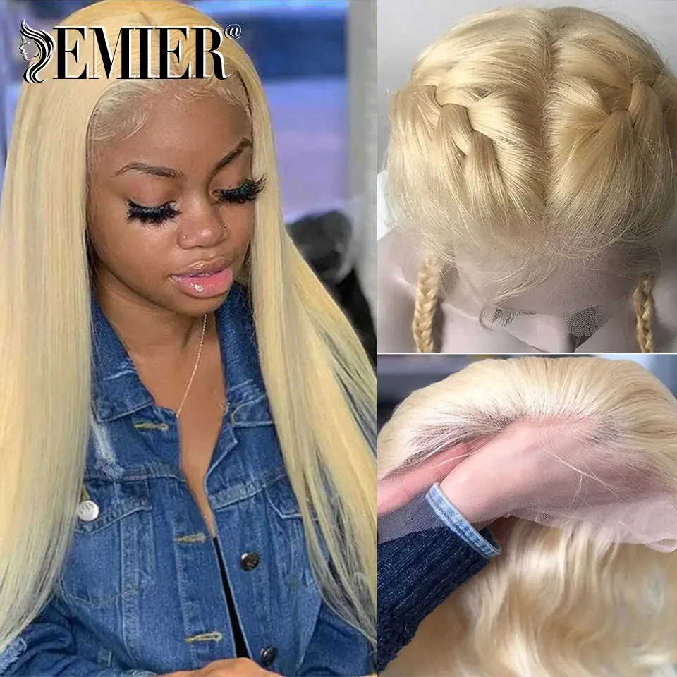 

613 Blonde 13x4 Lace Front Wig 150% 180% Remy Brazilian Straight 4x4 13x6 Transparent Lace Front Human Hair Wigs For Women