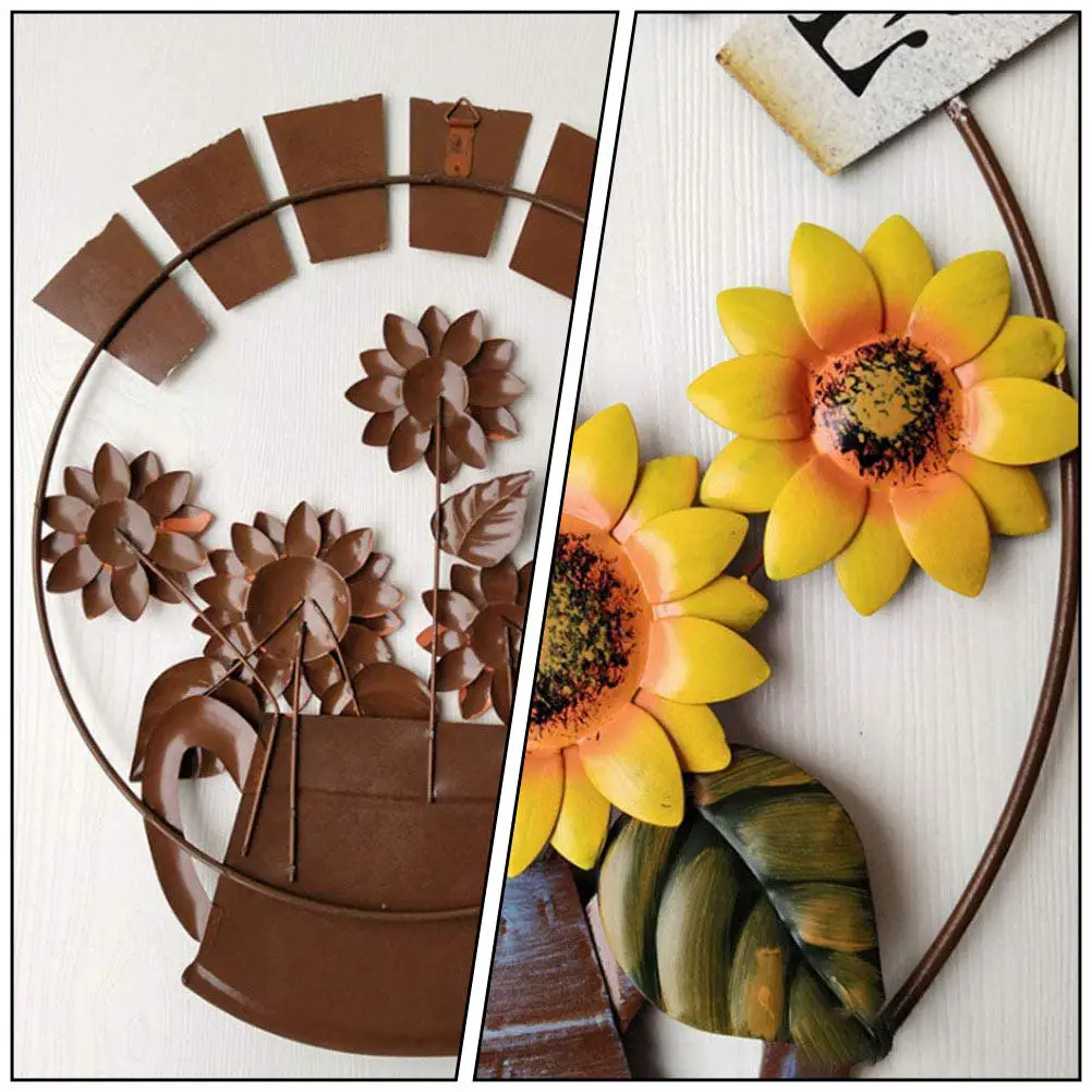 Rustic Simulation Sunflower Welcome Hanging Plaque Iron Door Sign for Entryway Cafe Bar Room Wall Art