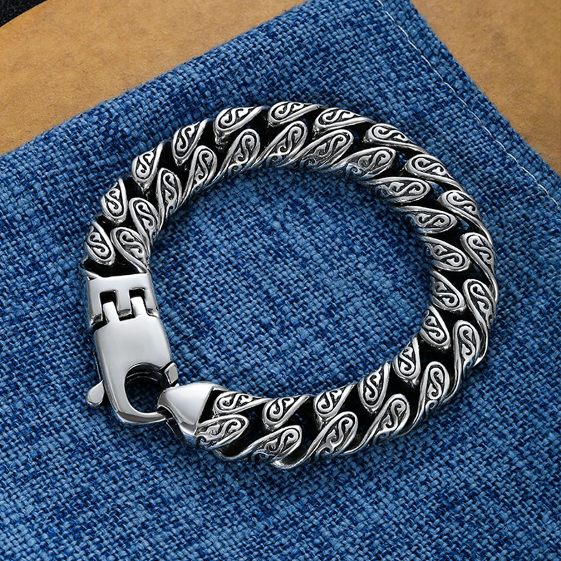 HX Upgraded Version of Personalized Tang Grass Pattern Bracelet Men\'s Thick Section Boys Hip-hop Street Hipster Fashion Women