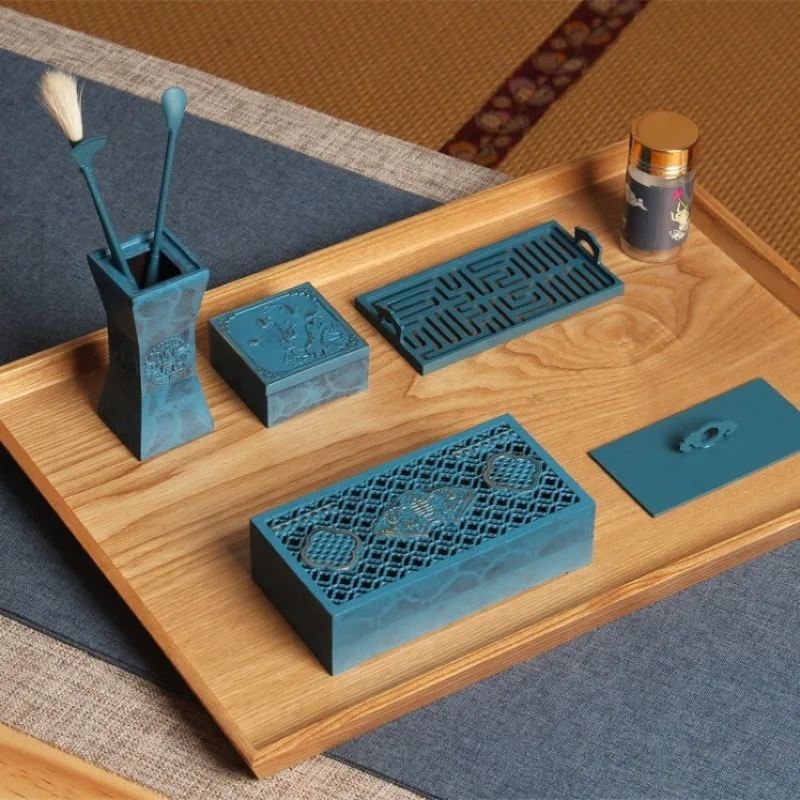 Rectangle Burnt Blue Stove Incense Seal Gift Box Set Starter Tool Household Tea Room Play Sealed Extension Aromatherapy Utensils