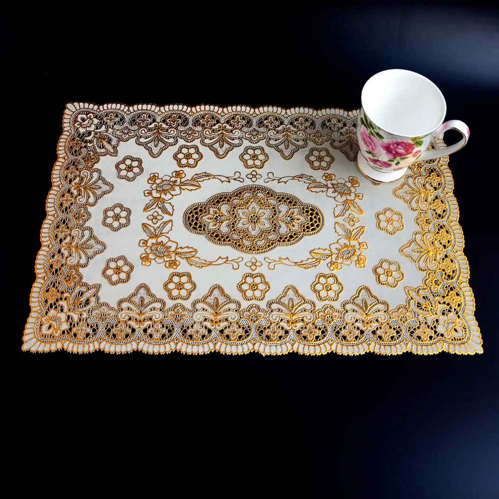 Gold PVC Plastic Placemat Hot Table Place Mat Cloth Mug Drink Pad Cup Holder Christmas Doilies Dining Coaster Placement Kitchen