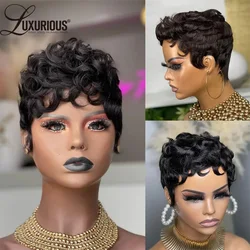 Pixie Cut Ginger Short Wigs For Black Women Burgundy Glueless Curly Wigs Brazilian Virgin Remy Human Hair Full Machine Made Wigs