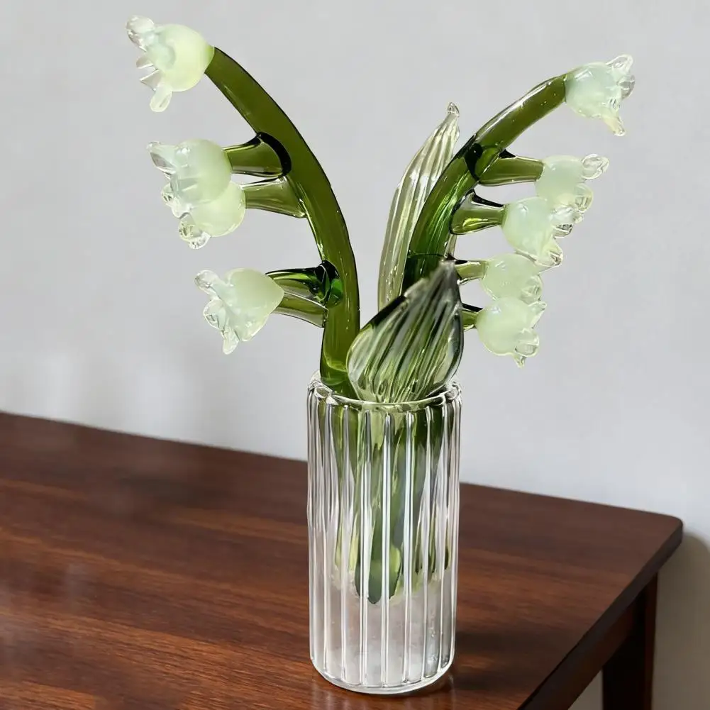 Glass Flower for Desk Handmade Mini Glass Figurine Faux Small Flower Bouquet Collectible Table Centerpiece Ornament Gift Mini