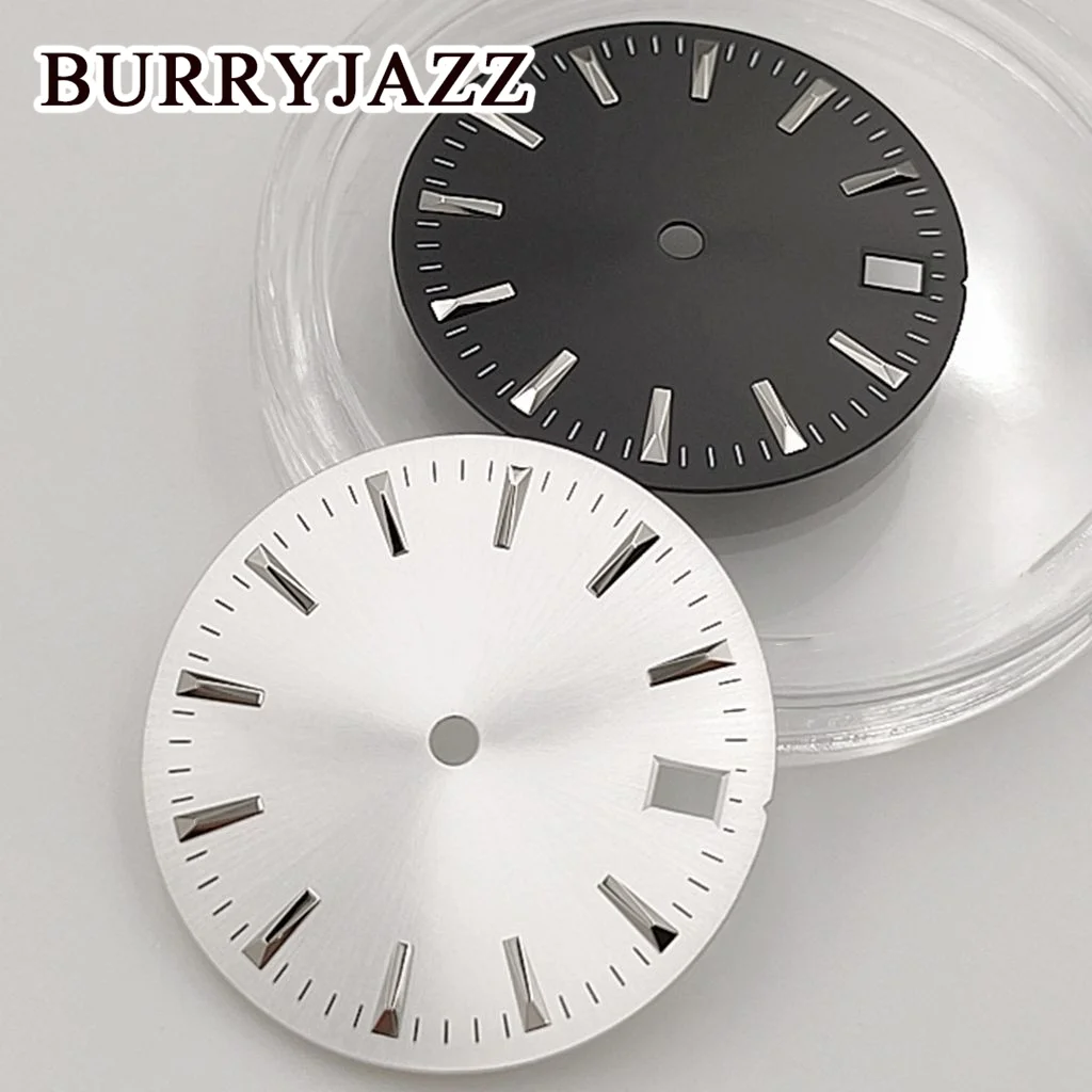 BURRYJAZZ 28.5mm No Logo NH35 Watch Dials Black Blue White Silver Dial Green Luminous Fit 3 O\'clock 3.8 O\'clock Case Crown