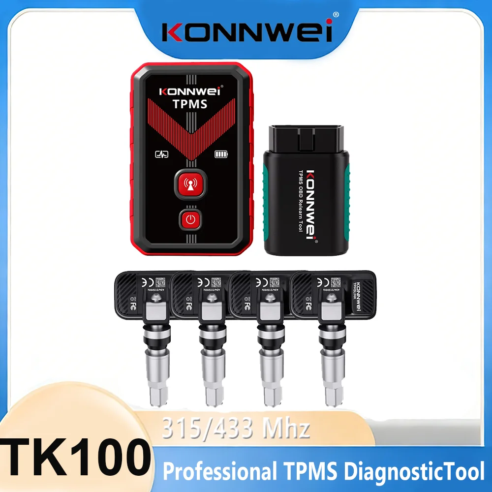 

2026 KONNWEI TK100 TPMS Tool Tire Pressure Sensor Programming Relearn Tool 315/433MHz OBD Relearn Activate Program for All Cars