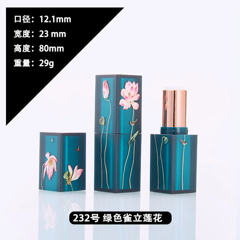 4g Lipstick Tube 12.1mm 3D Square Empty Green Frosted DIY with Sample Pack Bottle Makeup Tool Lip Balm Container Lip Tube Travel
