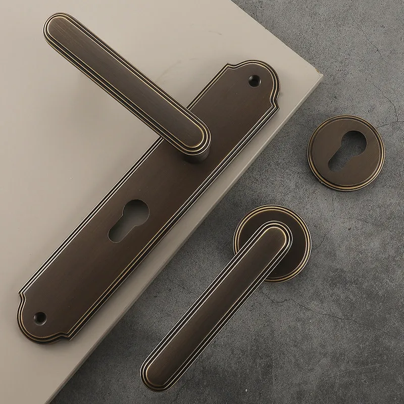 Qiao Dun Brass InteriorBedroom Split  Wooden  Integrated Lock All Copper Handle Magnetic Mute