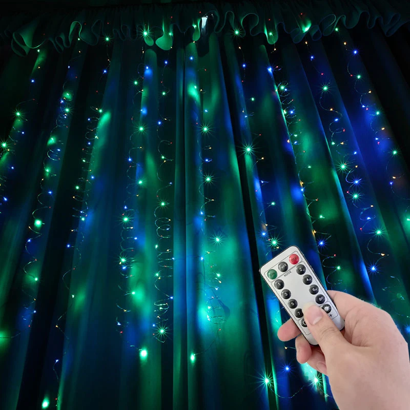 

LED String Lights Christmas Decoration Remote Control USB Fairy 8 Modes Wedding Garland Curtain Lamp Holiday For Bedroom Outdoor