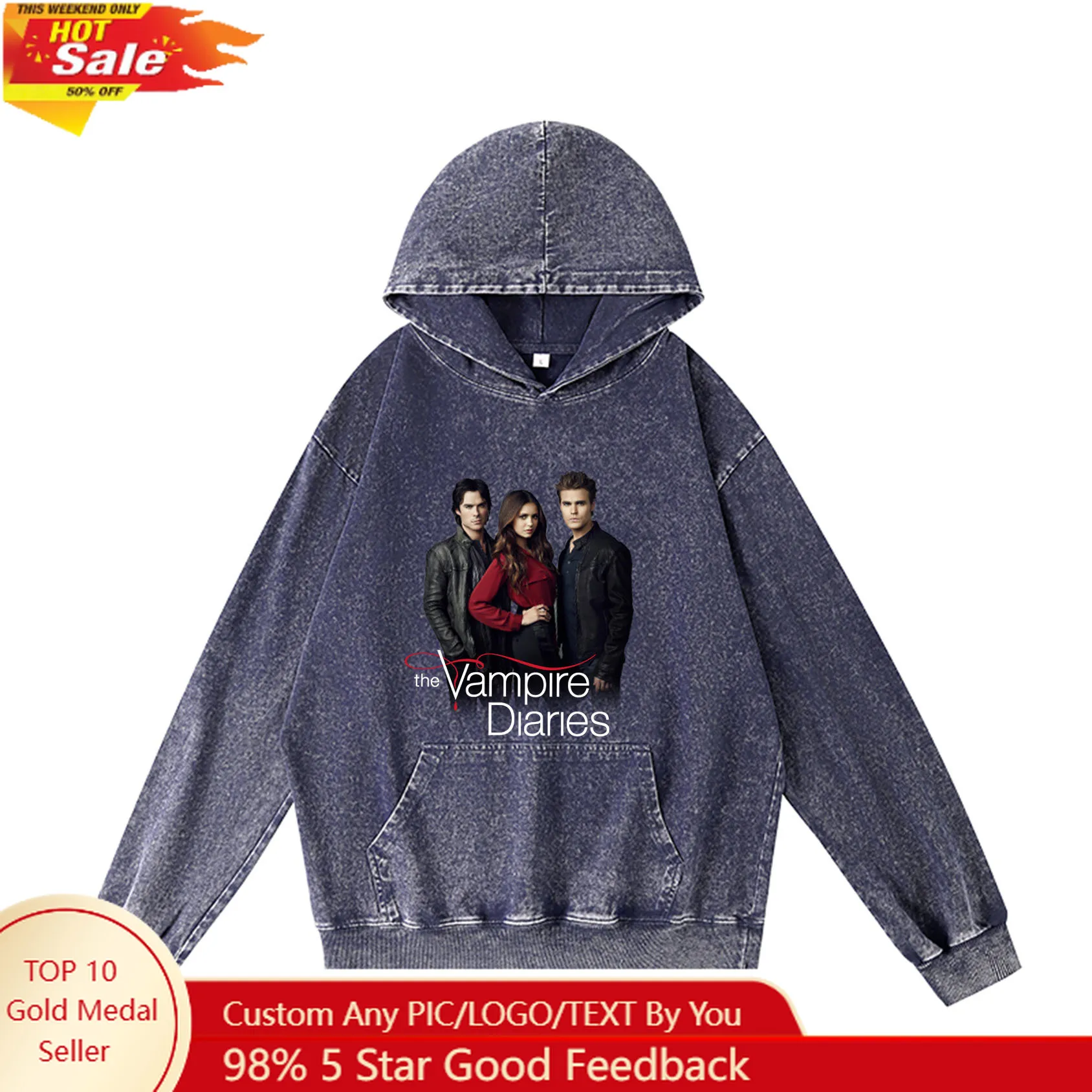 The Vampire Diaries Movie Hoodie Hooded Sweatshirt Men Woman Vintage Pullover Sweatshirt With Pocket Oversized Customized Top