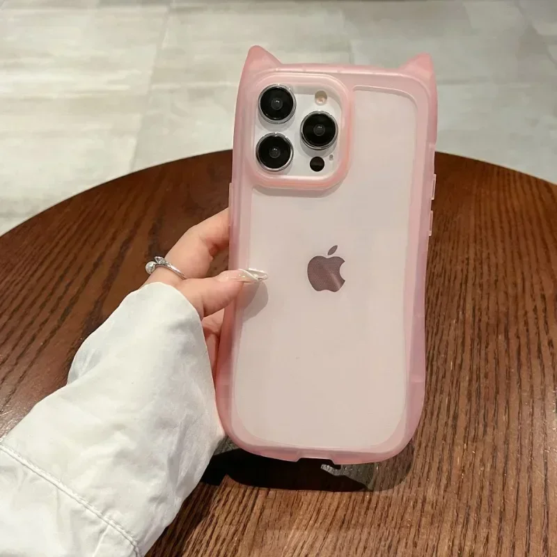 Adatto per IPhone 16 15 14 13 12 11 Pro Max Moda creativa Tinta unita Orecchie di gatto carine Custodia per telefono anticaduta in TPU macroporosa