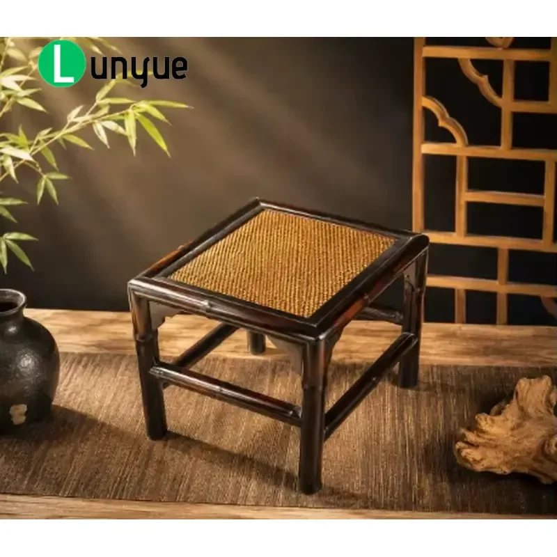 Eco Friendly Chinese Bamboo Storage Basket Dark Retro Rattan Seat Folk Art Zen Style Low Price Wholesale