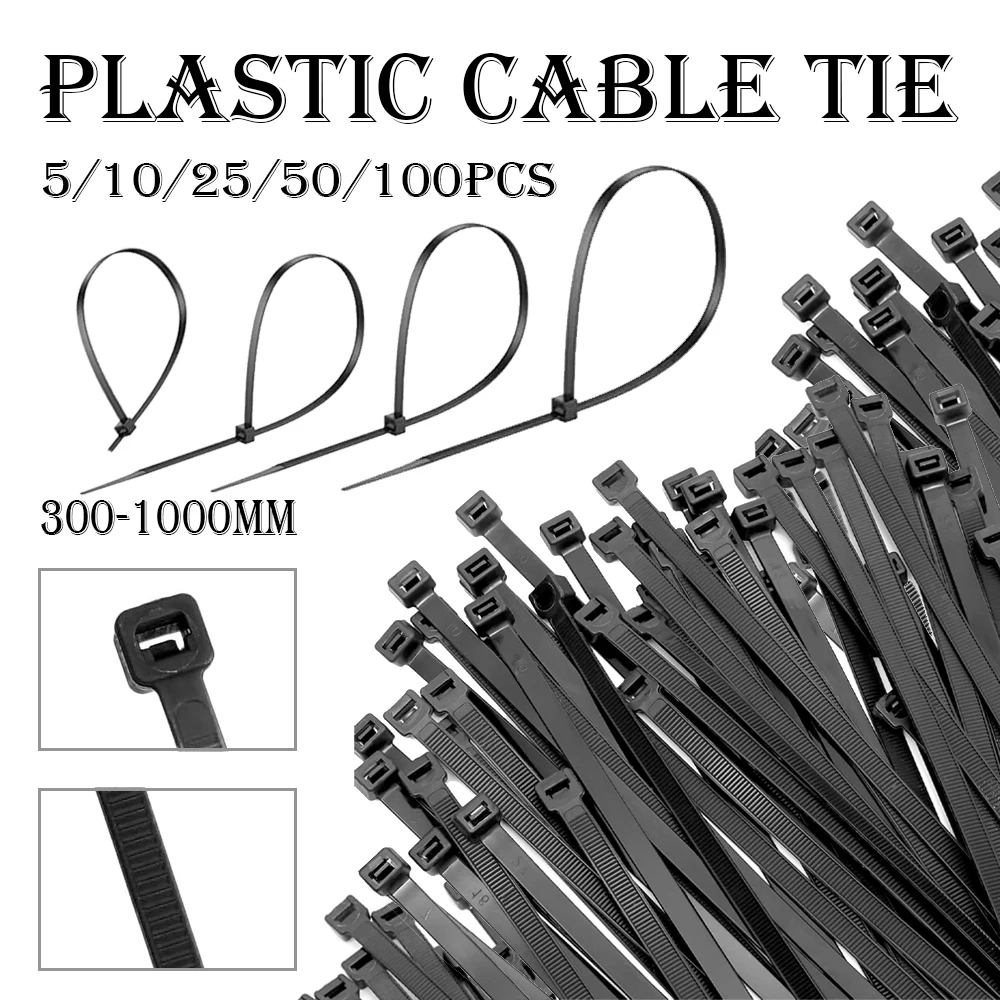 

5-100pcs Self-Locking Nylon Cable Tie Set Plastic Zip Tie Longth 300-1000mm Wire Wrap Fixed Binding High Quality