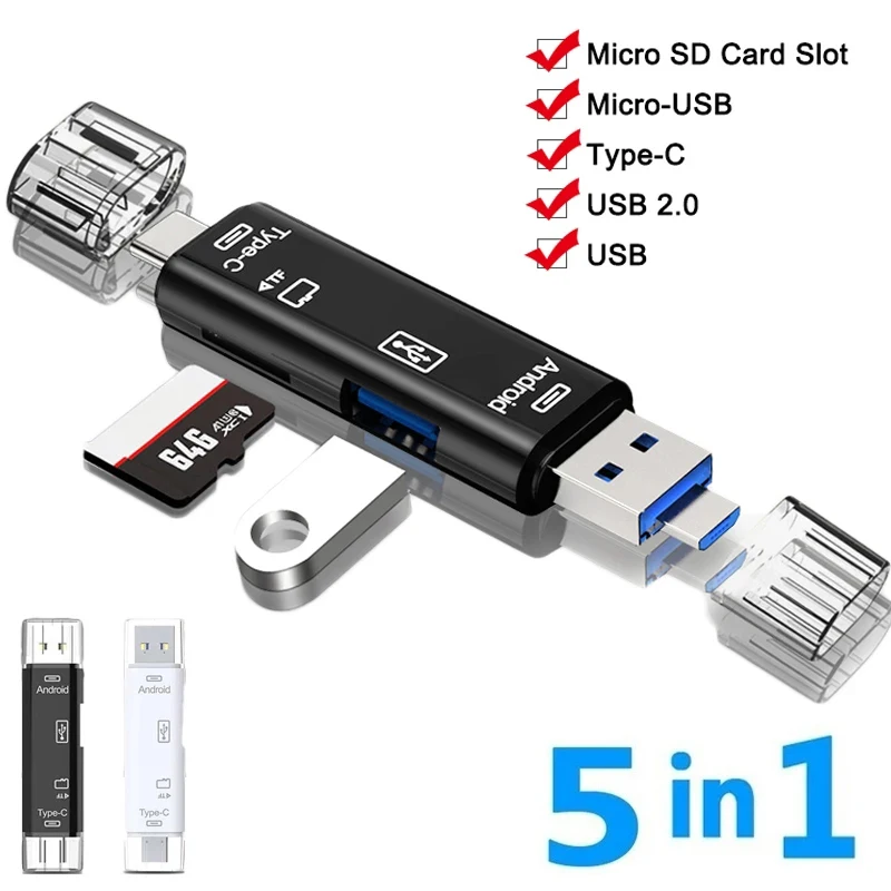 5 in 1 Multi-function Reader OTG Card Micro USB Type C TF Memory Cardreader for Phone Computer Smartphone Dock OTG USB C Adapter