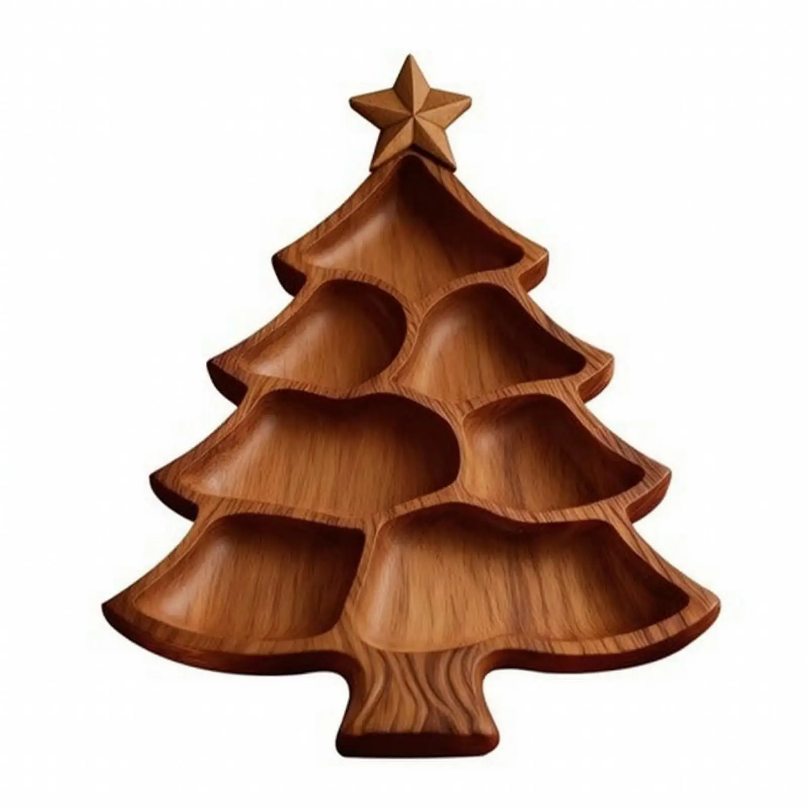 Christmas Tree Shaped Bamboo Snack Tray Compartmentalized Tree Shaped Fruit Tray with Celestial Point Versatile Holiday