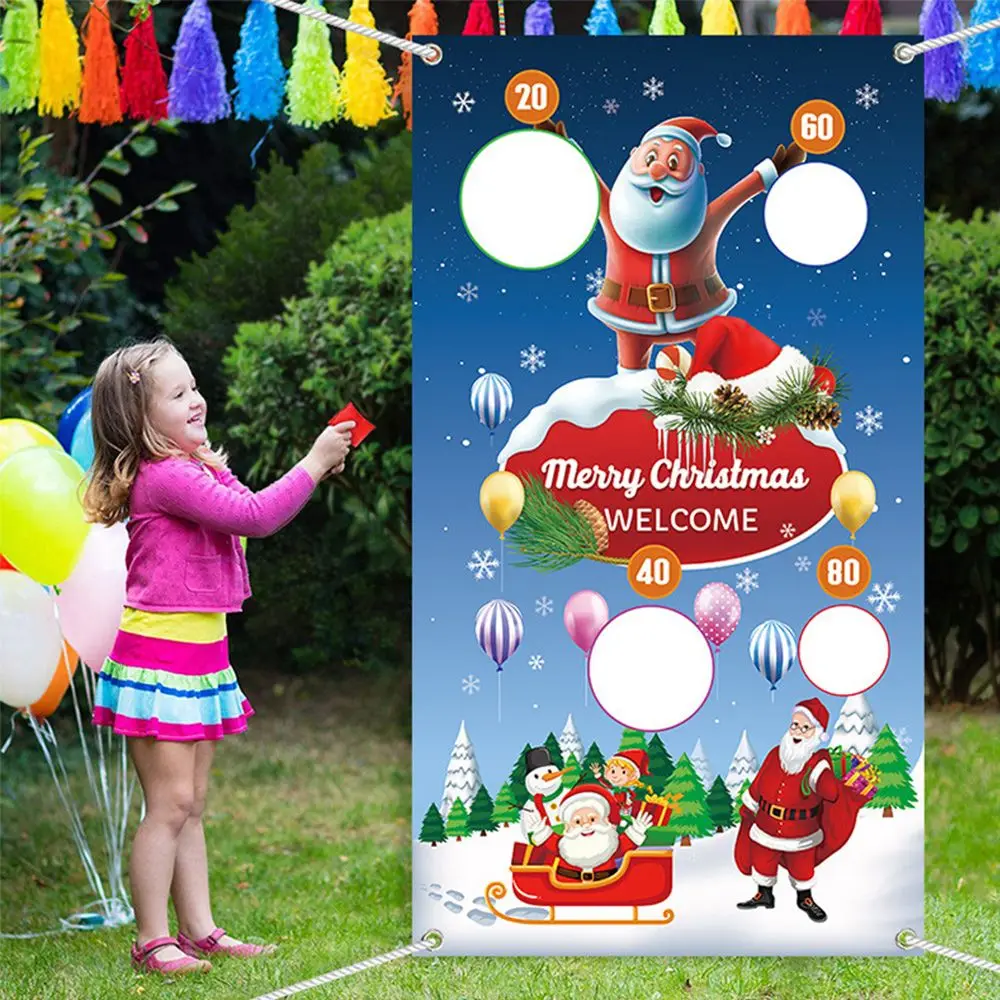 

Christmas Santa Claus Party Games Safe Tossing Throwing Banner Outdoor Toy Christmas Throwing Game Flag Play Bean Bags