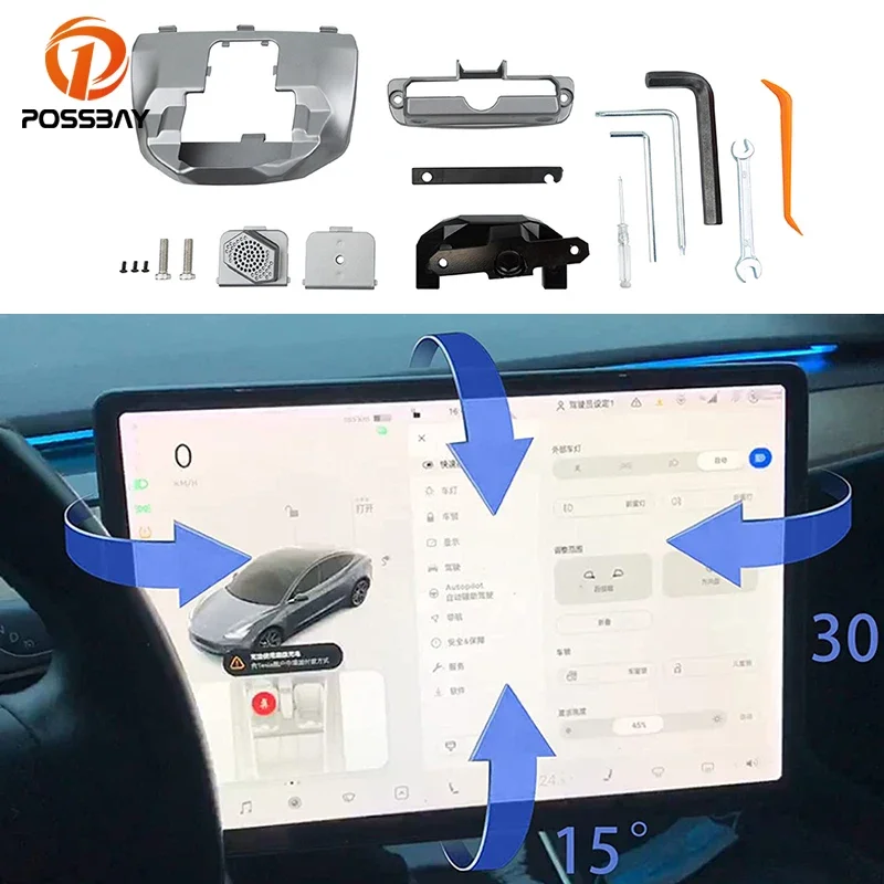 

Вращающийся держатель автомобильного экрана для Tesla Model 3 Y 2017-2022, поворотный кронштейн центральной консоли, 15/30 градусов, вращение GPS Scereen