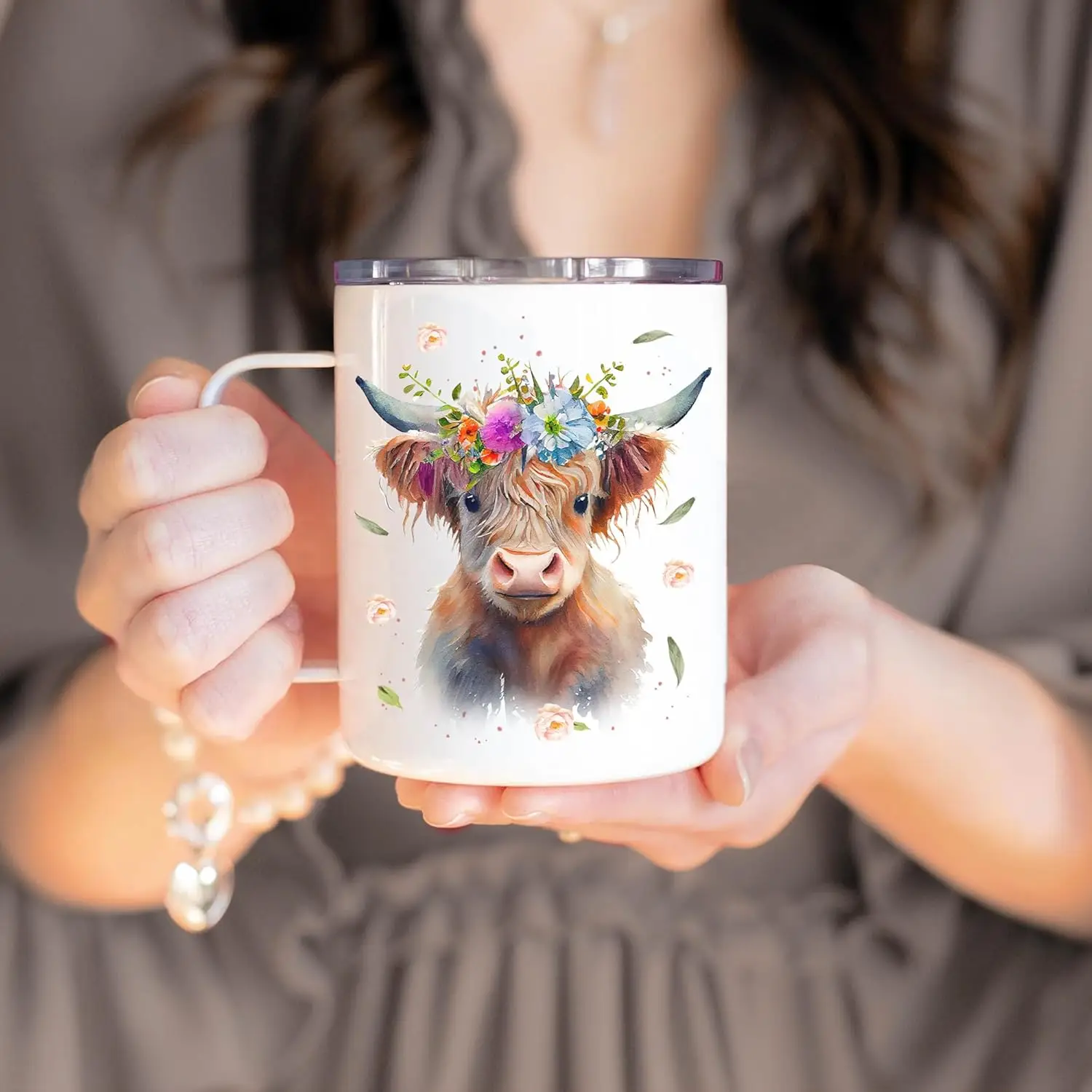Highland Cow Lover Kaffeetasse, Edelstahlbecher, Nutztier-Geschenk für Frauen, süßes Kuh-Geschenk, Tochter, Geburtstag, Weihnachtsdekoration