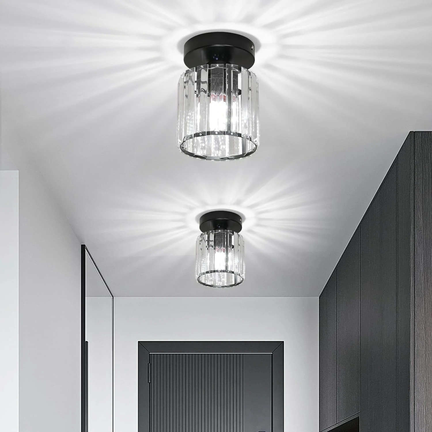 

Elegant and chic modern crystal gold semi flush mount ceiling light fixture with E26 socket for entryway, hallway, bedroom, livi