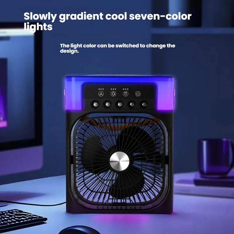 Large Five-Hole Humidifying Misting Fan USB Rechargeable Desktop Portable Fan with Colorful Lighting image 4
