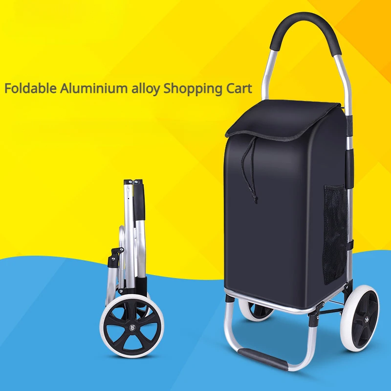 Foldable Shopping Cart Outdoor Portable Storage Bags Small Pull Cart Aluminum Alloy Tie Rod Stairs Climber Trailer for Old Man