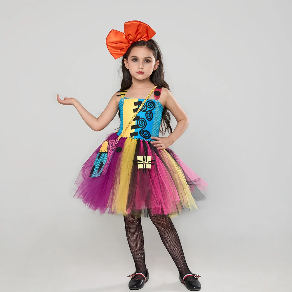 Nightmare Before Christmas Sally Tutu Dress with Headband for Girls Halloween Party Cosplay Fancy Dress up Costume Tutu Outfit