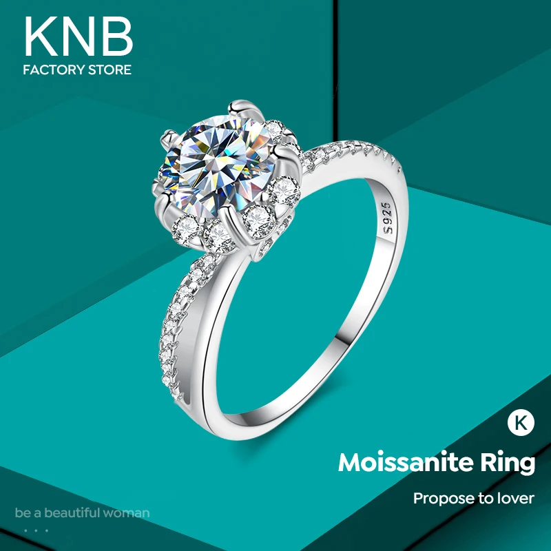 KNB Fashionable 1CT Moissanite Diamond Round Halo Rings for Women 925 Sterling Silver Engagement Eternal Promise Wedding Jewelry