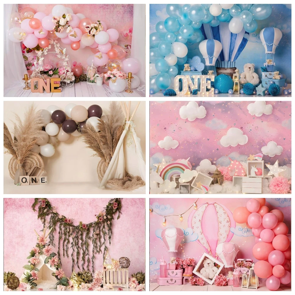 

Newborn Baby 1st Birthday Backdrop Bohemian Boho Balloon Tent Cake Table Decor Photo Background Baby Shower Photography Props