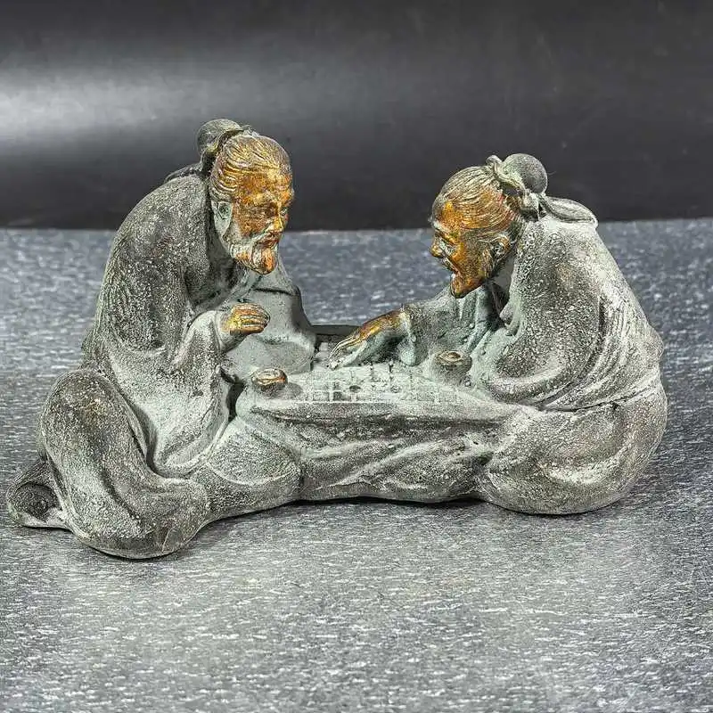Copper chess set for two players, desktop craft ornament for the office