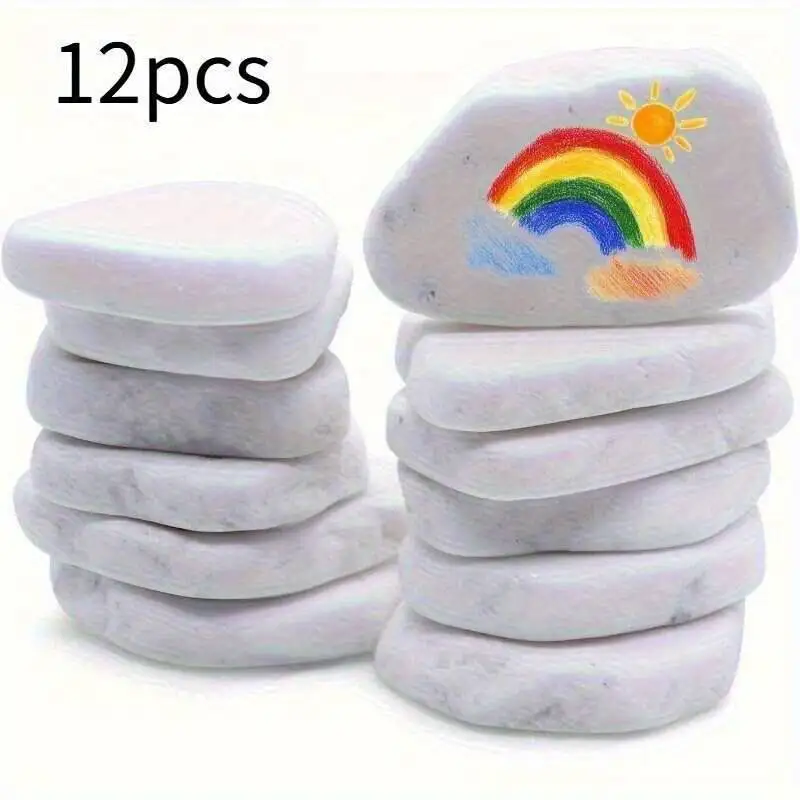 

12Pcs White Smooth - 1.18- 3.15Inch Natural Irregular Shape Painted Stones For Outdoor Decoration, DIY Crafts, Garden Creative
