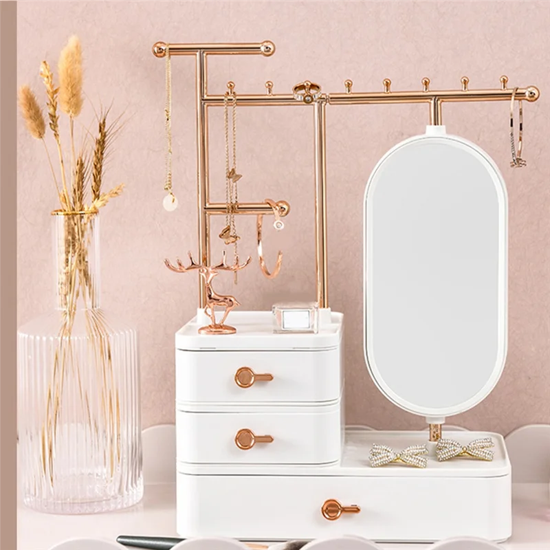 

AA81-Jewelry Box Organizer With Mirror And Drawer, Jewelry Storage Box For Earrings, Bracelets, Necklaces, Hair Accessories
