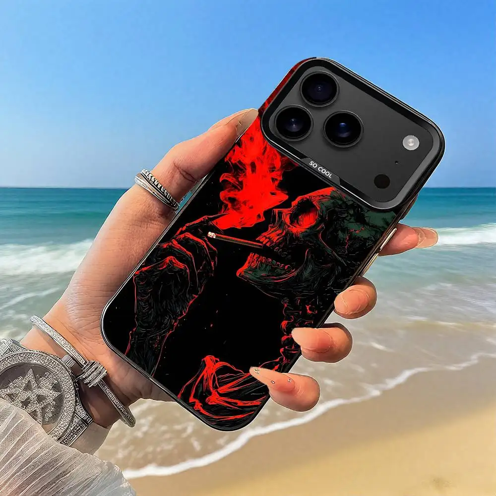 حافظة هاتف بأنماط جمجمة مخيفة حافظة سوداء لهاتف iPhone17,16,15,14,13,12,Pro,Max,Plus,E,SE4,Air,Mini