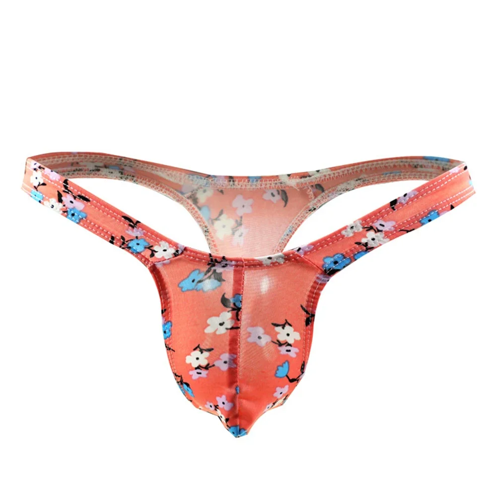 1pc Sexy Hot Mens Printed G-strings Briefs Thongs T-back Underwear Ice Silk Breathable Bulge Pouch Panties Low Waist