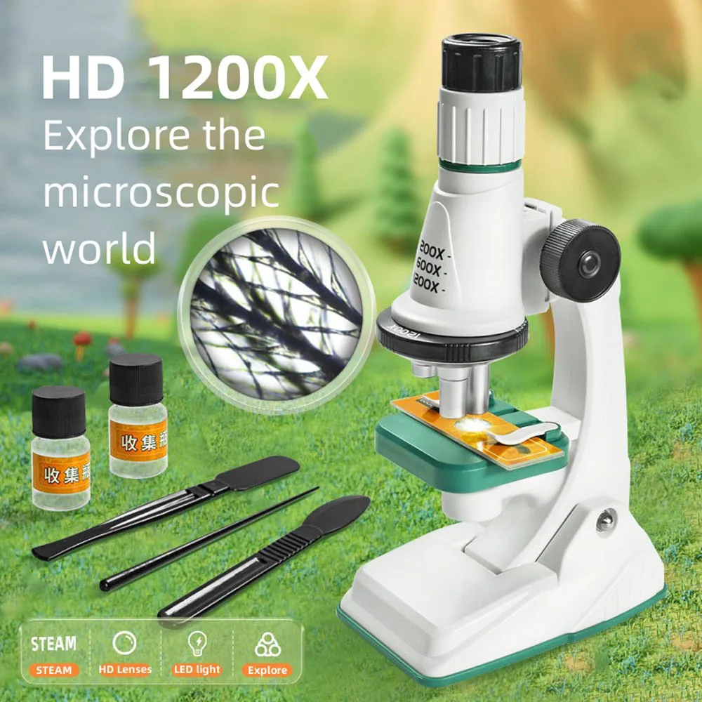 Children's Microscope 1200x HD Eyepiece Experiment Kit Children's Science Education Experiments Toys Portable Microscope Set