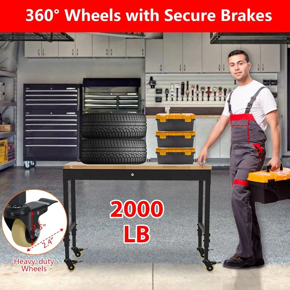 48 Heavy-Duty verstelbare rollende werkbank met afsluitbare wielen voor thuis, op kantoor en werkplaats