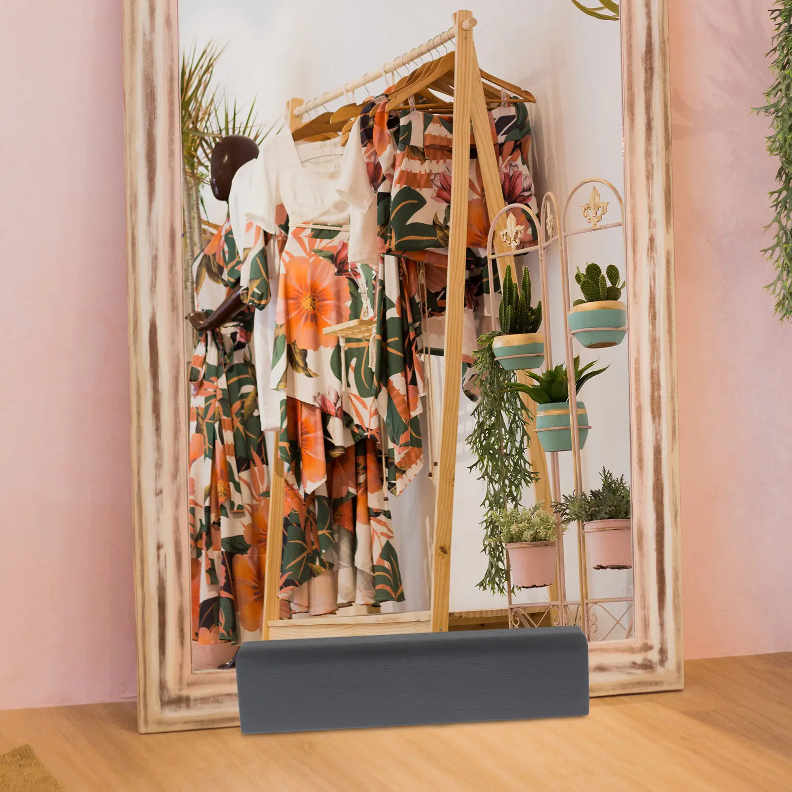 Wooden Full Length Mirror Stand Floor Mirror Holder Simple Elegant Design Sturdy Non-Slip Base for Full Size Standing Mirrors
