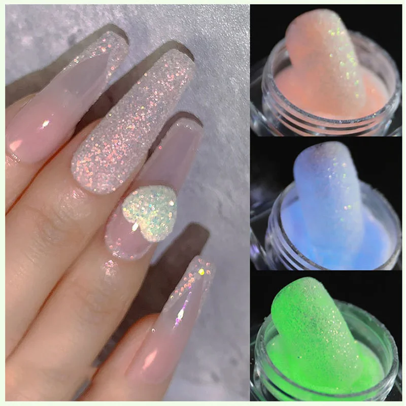 6 Farben/Set Leuchtender Nagelglitter-Sand, fluoreszierendes Neonpulver, leuchtet im Dunkeln, Chrom-Pigmentstaub, Maniküre-Dekoration