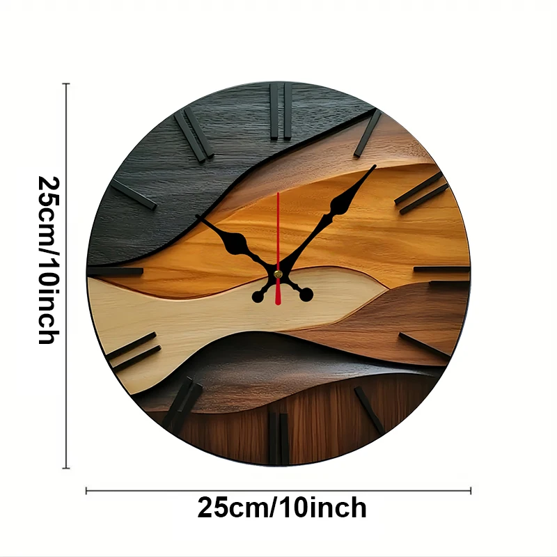 2D flat(Not 3D)Nordic Style Fiberboard Round Silent Hanging Wall Clock,Suitable For Living Room,Office,Study, Home Decor
