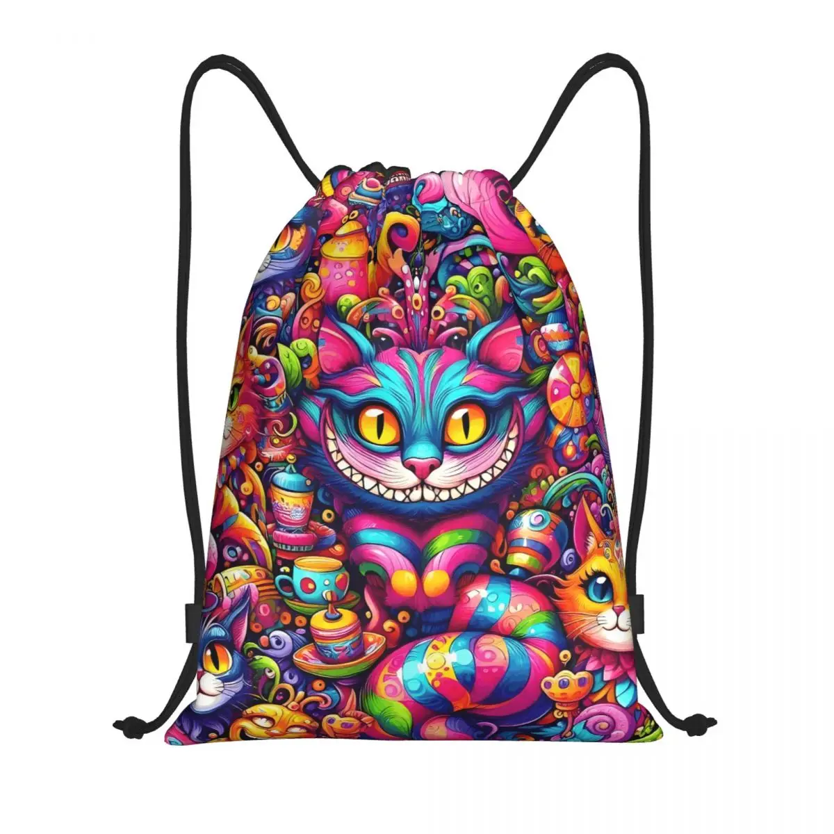مخصص أليس في بلاد العجائب الرباط حقيبة الرجال النساء طوي رياضة الرياضة Sackpack مضحك Cheshires القط التسوق تخزين الظهر #1