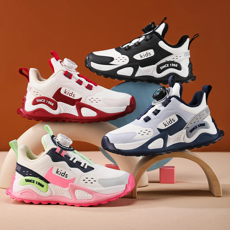 A pair of children street style athletic shoes, quick rotary lace system, stable deep tread outsole training sneakers TL-1318-2