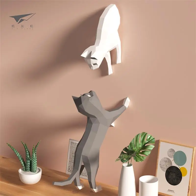 Cat 3D Paper Model Home Room Ornaments DIY Hanging Animal Porch Decor Handmade Origami Wall Decoration Papercraft Puzzles Toys