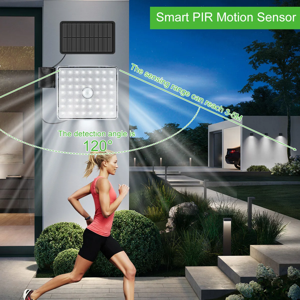 Solar Light Outdoor With Motion Sensor LED Split Indoor Wall Lamp Garden 3 Working Modes 5M Cable Waterproof Sun Panel Lights