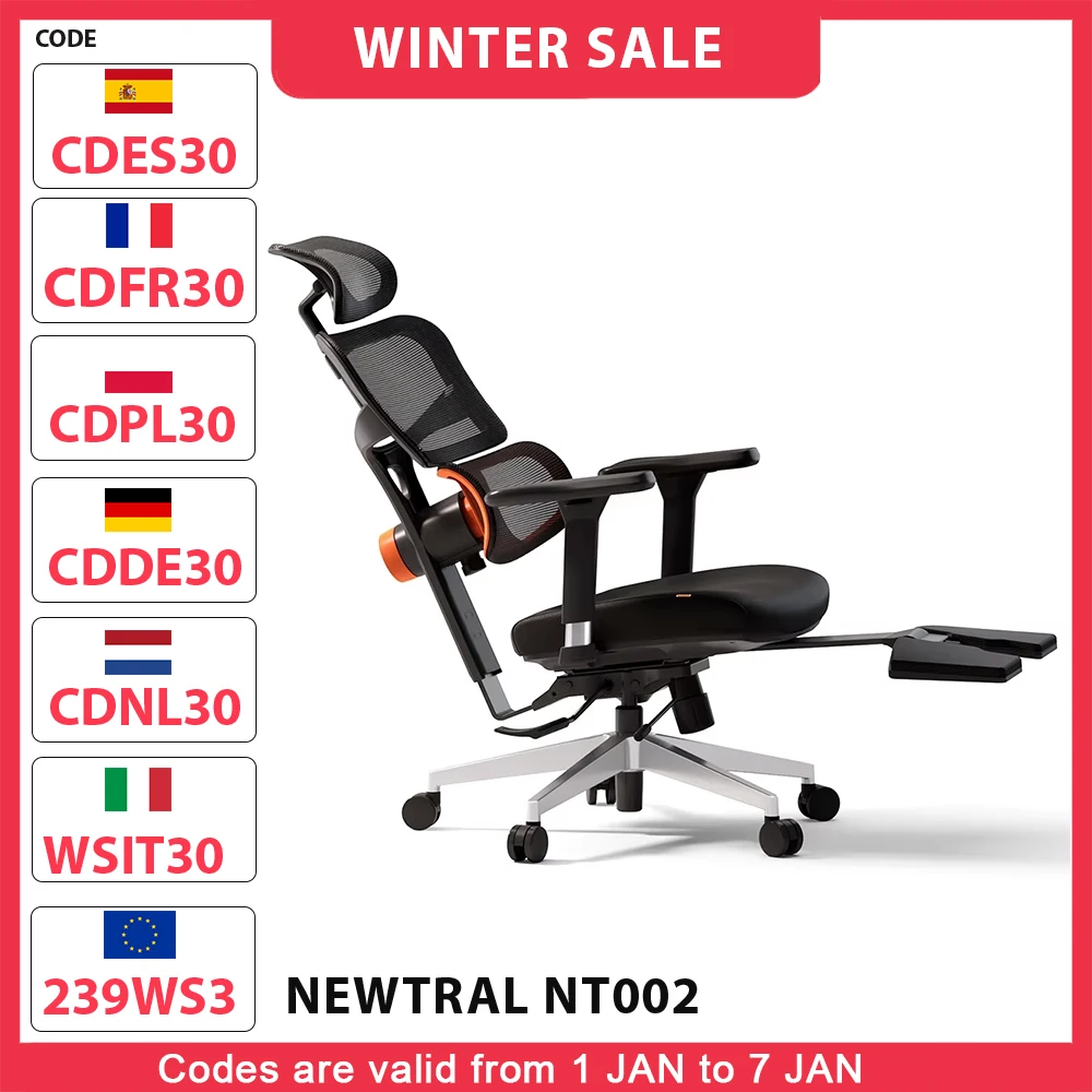 NEWTRAL NT002 Ergonomic Chair Adaptive Lower Back Support with Footrest 4 Recline Angle Adjustable Backrest Armrest Headrest