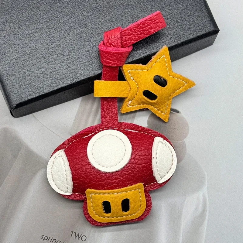 

5pcs Leather Mushroom Star Charms Accessories Train Pendant for Backpack Car Key Matching Decoration Pendant