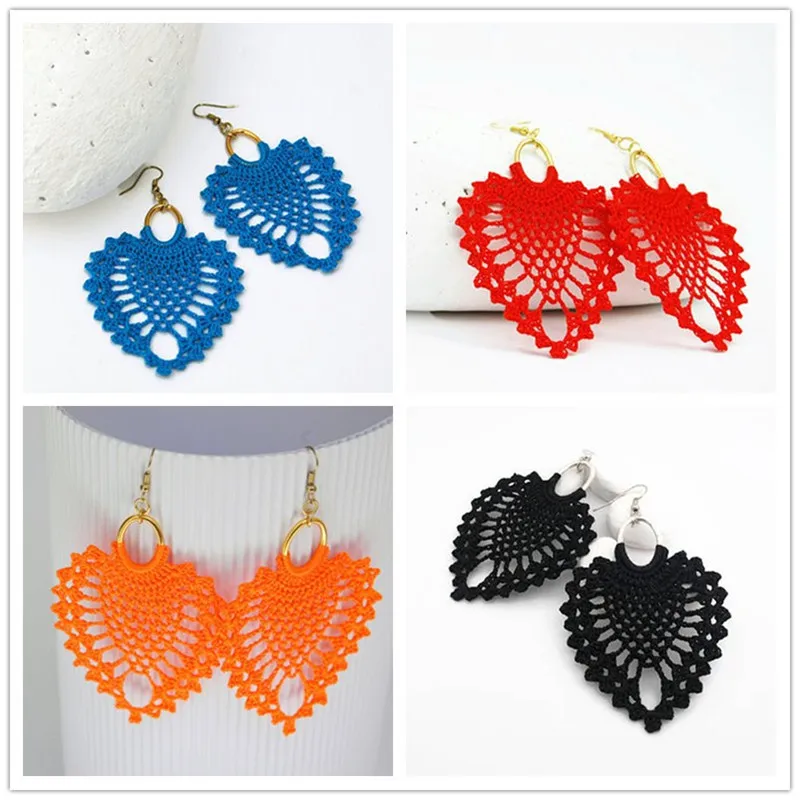 

Hand-crocheted European and American Fashion Earrings Women's Heart Leaves Simple Retro Style