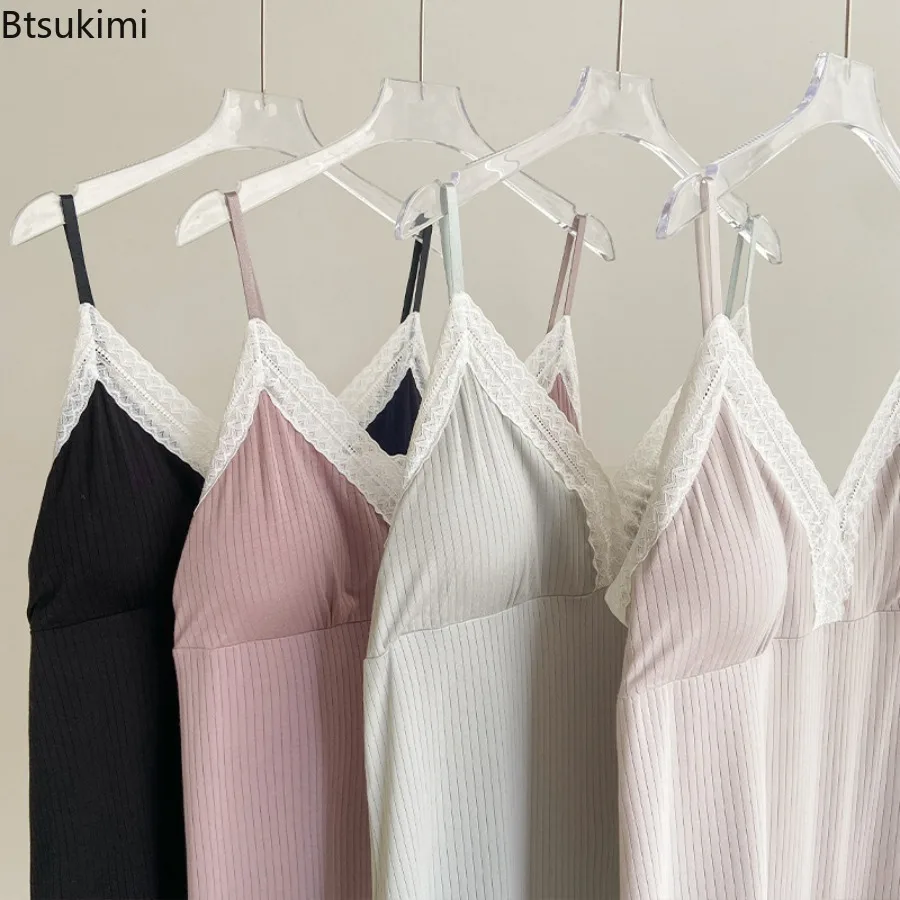 New Women's Summer Sleepwear Sets Thin Style Lace Camisole Shorts Two-piece Set Loose Home Clothes for Women with Chest Cushion