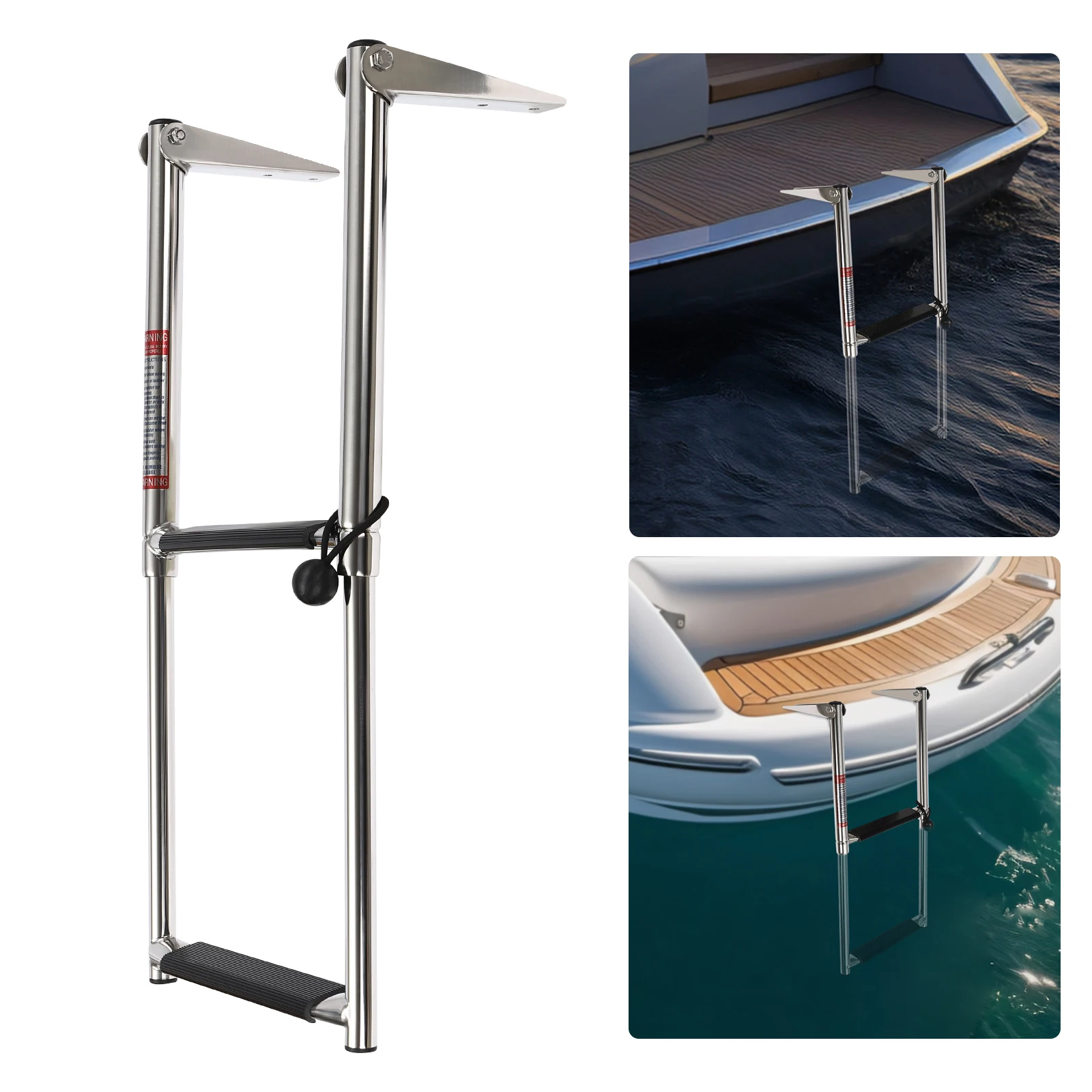 2-Step Boat Telescoping Ladder Silver Wall Mounted Stainless Steel Boat Ladder for Yachts Speedboats