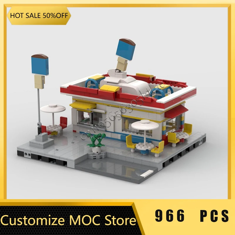 

NEW 966 PCS Customize Mr Chill Ice Cream Shop Medieval Architecture MOC Building Block Model Technology Children Festival Gifts