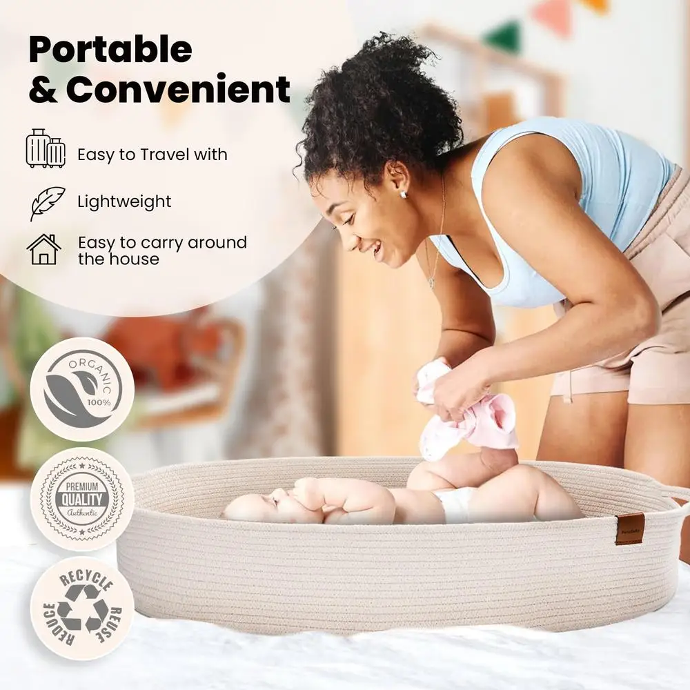 Baby Changing Basket Dresser Top Unisex Moses Babies Cotton Rope Foam Diaper Pad Waterproof Security Belt Lightweight Durable