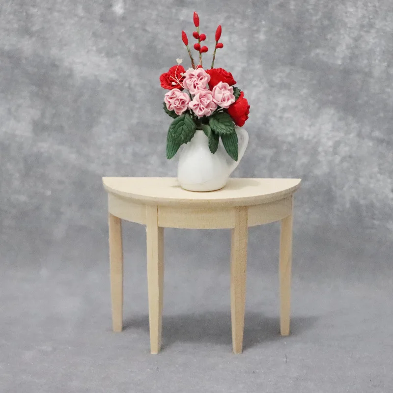 

1:12 Dollhouse Mini Half-Round Console Table – Solid Wood Unpainted, Entryway Half-Side Table Miniature Furniture