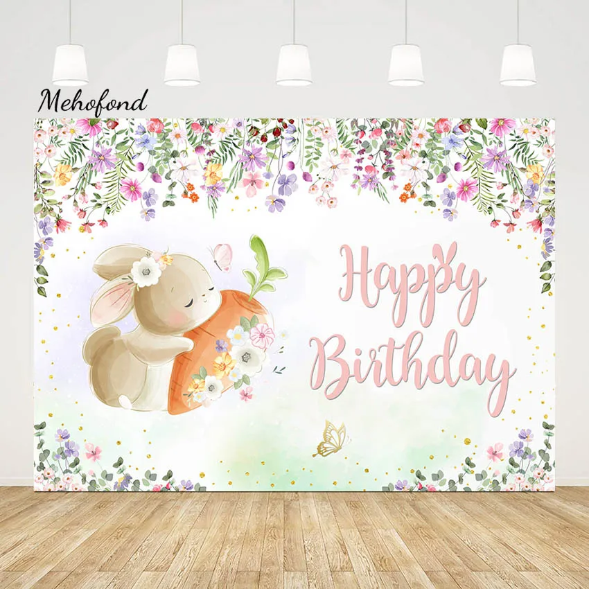 

Mehofond Photography Backdrop Girl Birthday Party Portrait Spring Sleeping Rabbit Carrot Butterfly Decor Background Photobooth